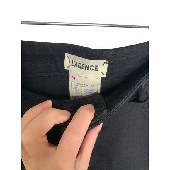 L'AGENCE High Line Skinny Crop Black Distressed Knee Jeans - Picture 5 of 6